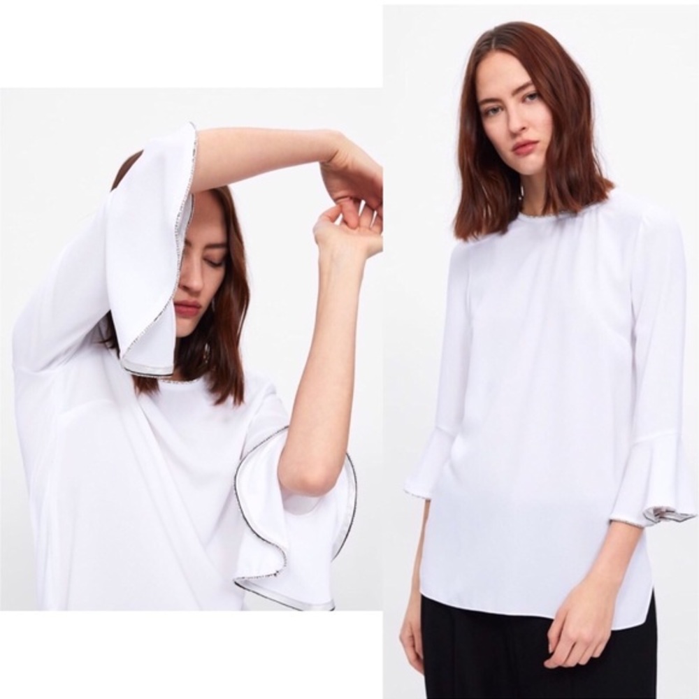 NWT Zara Shiny Top with Ruffled Sleeves